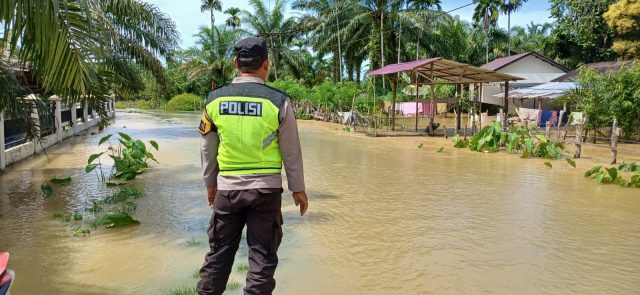 Kapolsek dan Bhabinkamtibmas Turun Langsung Pantau Debit Air di Sejumlah Wilayah di kecamatan Woyla Timur