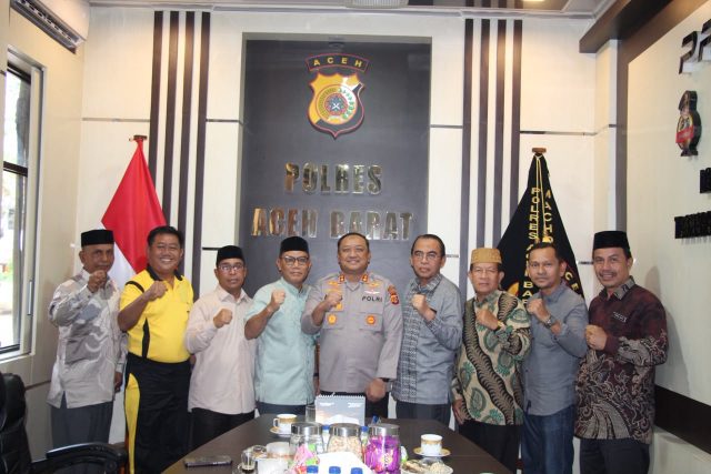 Kapolres Aceh Barat menerima silaturahmi jajaran Kementerian Agama Kabupaten Aceh Barat sebagai upaya mempererat sinergi menjaga kerukunan dan keamanan masyarakat, Jumat (7/8/2026).