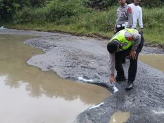Fuso Bermuatan Drum Terbalik di Woyla Timur, Jalan Berlubang dan Tergenang Diduga Jadi Pemicu